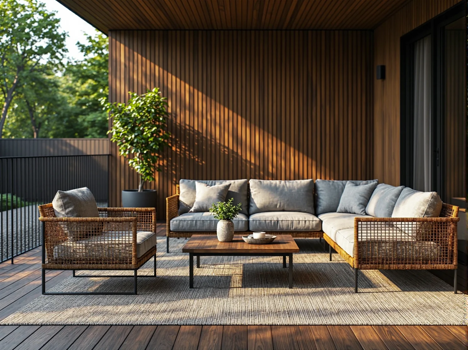 Wieczorny relaks na balkonie w kawalerce z modnymi poduszkami i oświetleniem