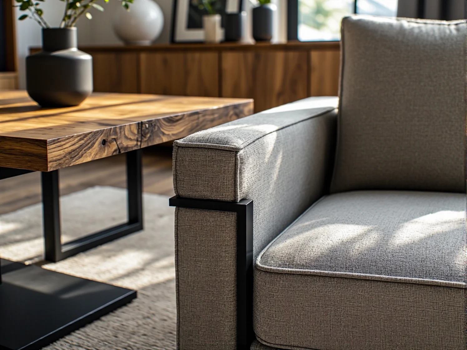 Duża kanapa narożna w kształcie litery U zapewniająca komfort w eleganckim pokoju dziennym.