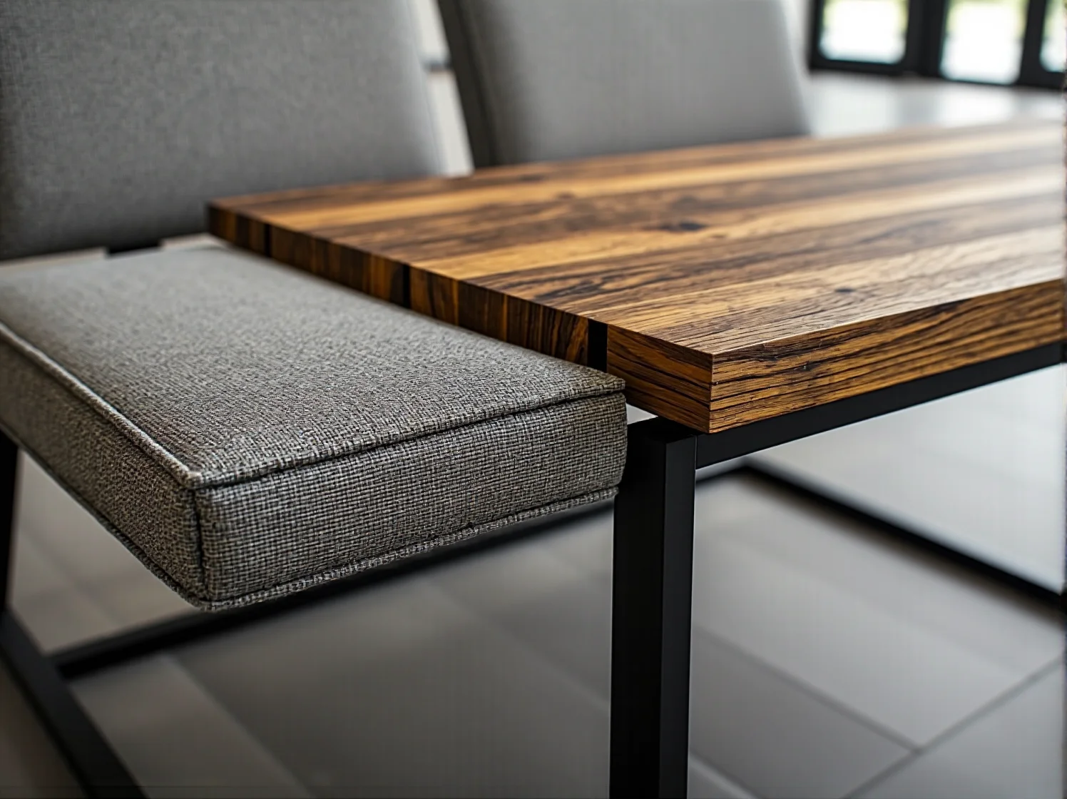 Ergonomiczne krzesła i duże stoły zapewniające komfortową pracę na zewnątrz biura.