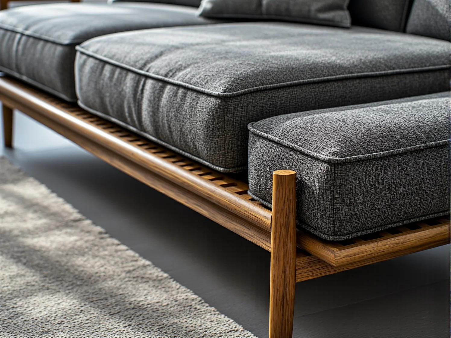 Kolorowe poduszki w geometryczne wzory na meblach ogrodowych.