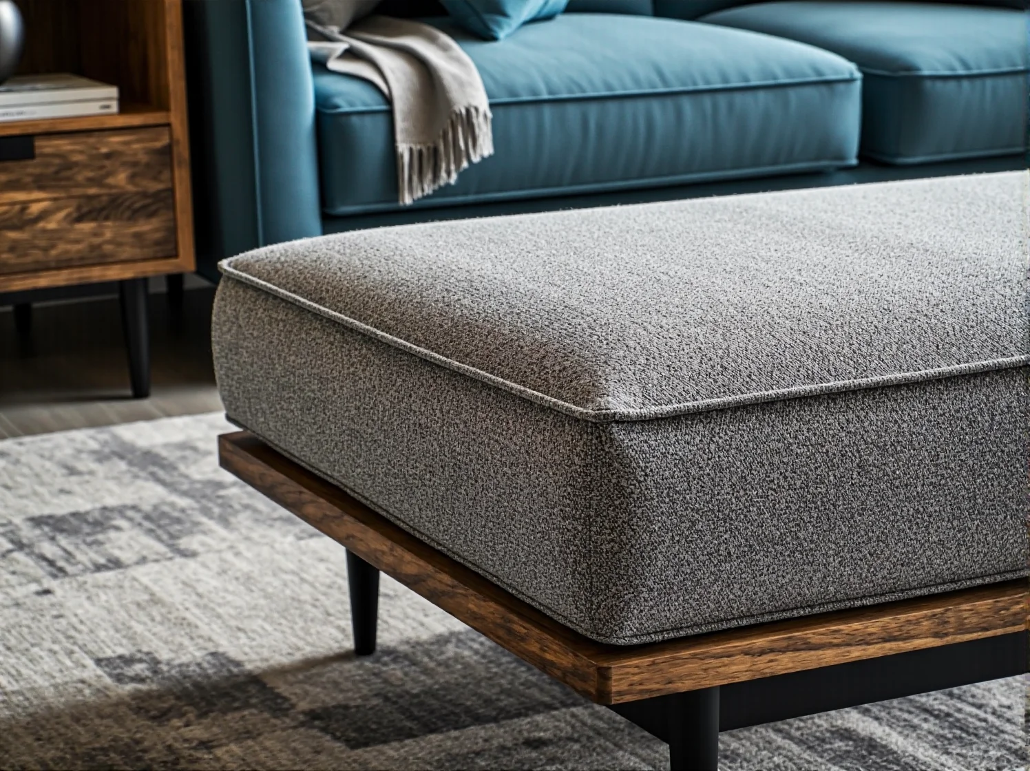 Subtelne srebrne dodatki i kryształowy żyrandol w luksusowym pokoju dziennym