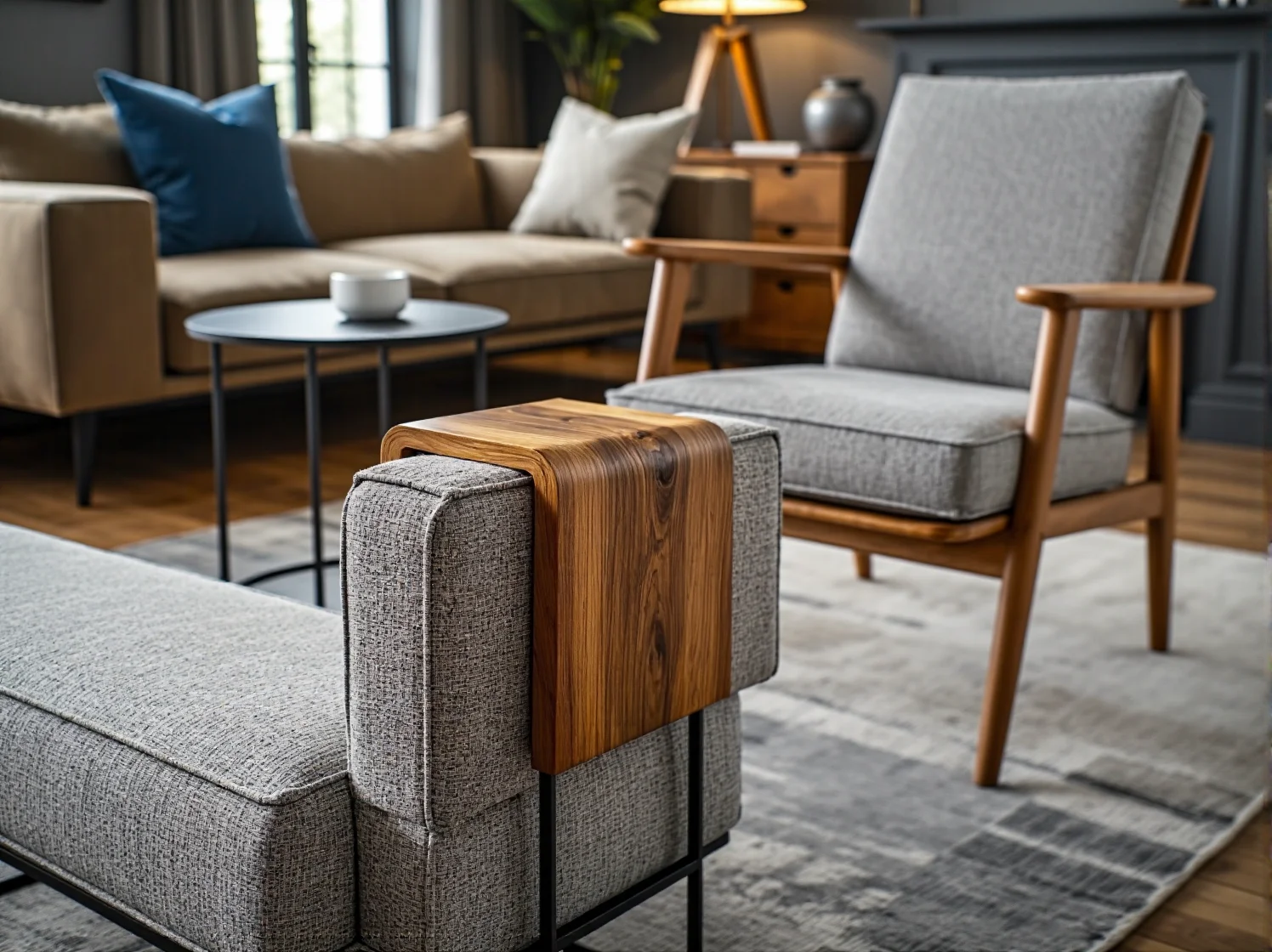 Ciemna ściana z miedzianymi detalami jako inspiracja do eleganckiego wnętrza