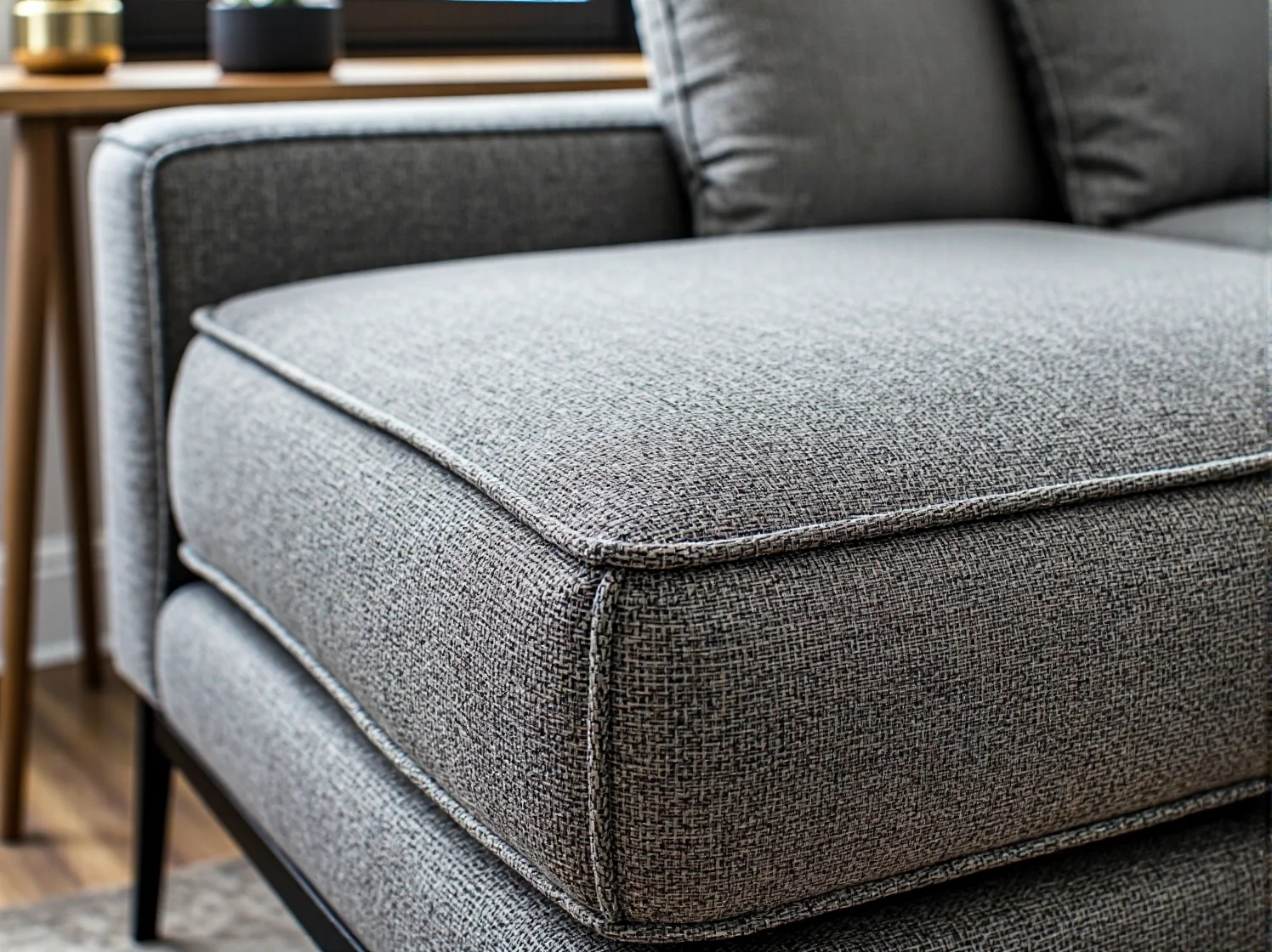 Welurowy narożnik modułowy z funkcją spania, dopasowany do jasnego nowoczesnego wnętrza.