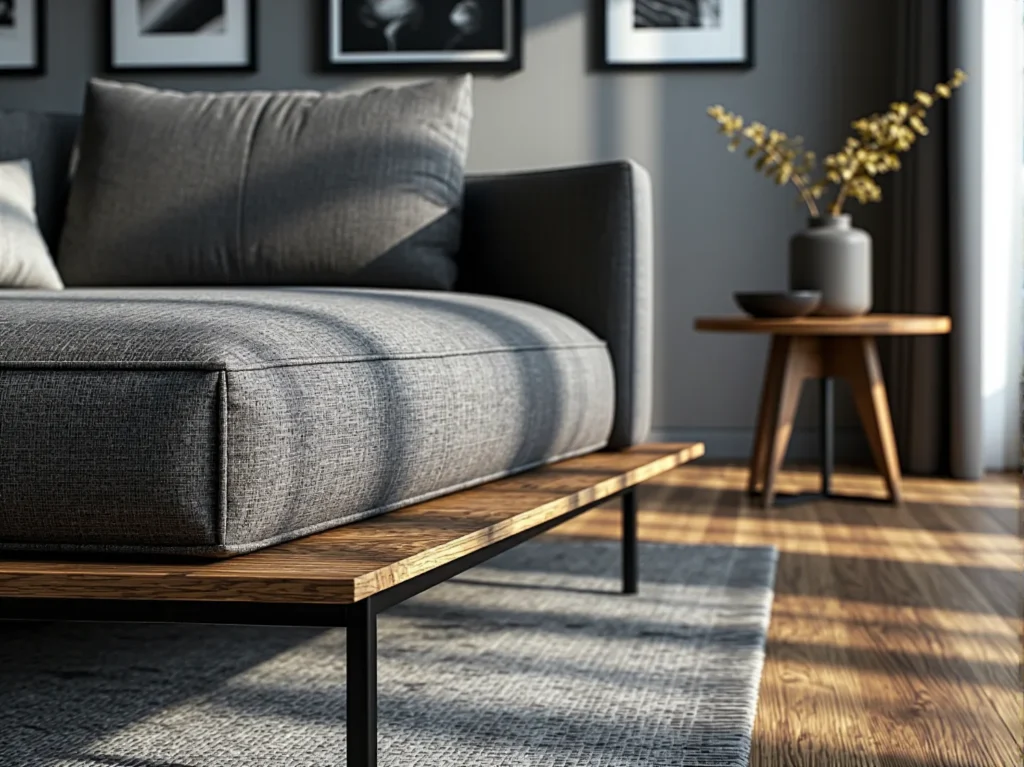 Nowoczesna sofa szara tapicerowana na drewnianej ramie