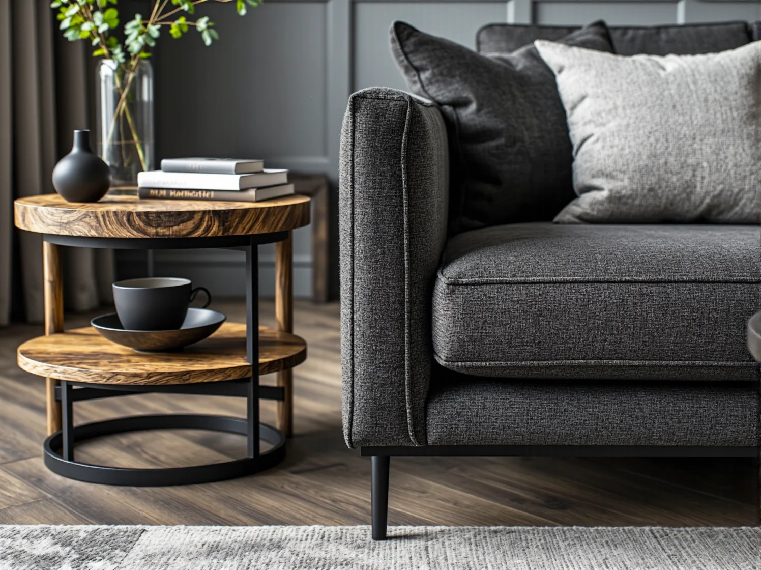 Otwarte półki z metalu i drewna w kuchni w stylu industrialnym