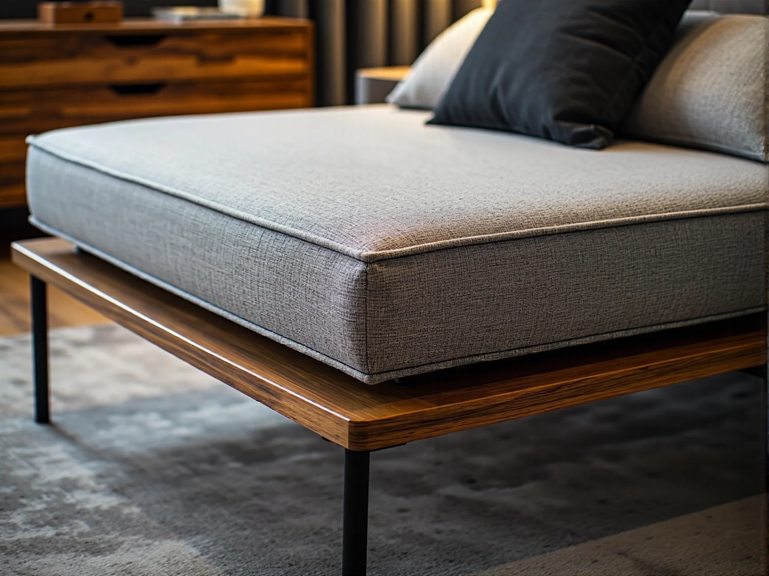 Detale pikowanego wezgłowia łóżka kontynentalnego idealnego do wnętrz vintage.