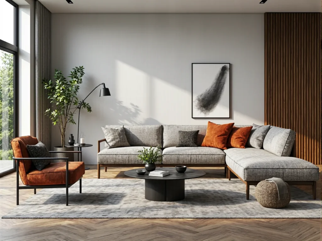 Narożnik tapicerowany szary na drewnianej ramie z poduszkami