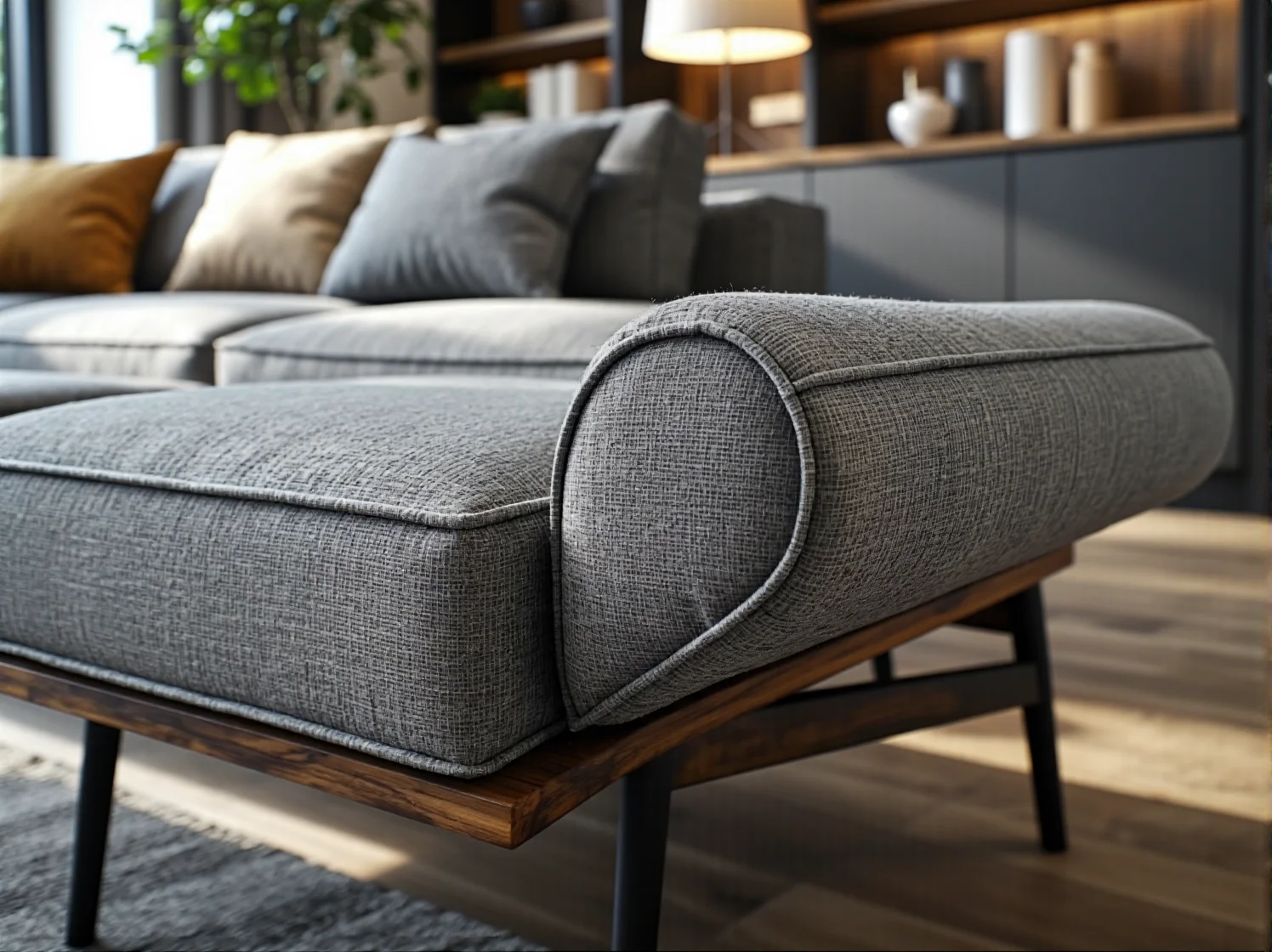 Białe szafki kuchenne i retro lodówka w skandynawskim wnętrzu.