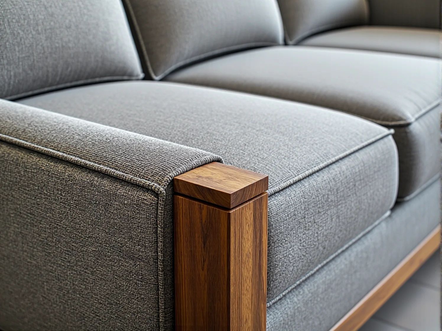 Skandynawska sofa na drewnianych nóżkach w przytulnym wnętrzu