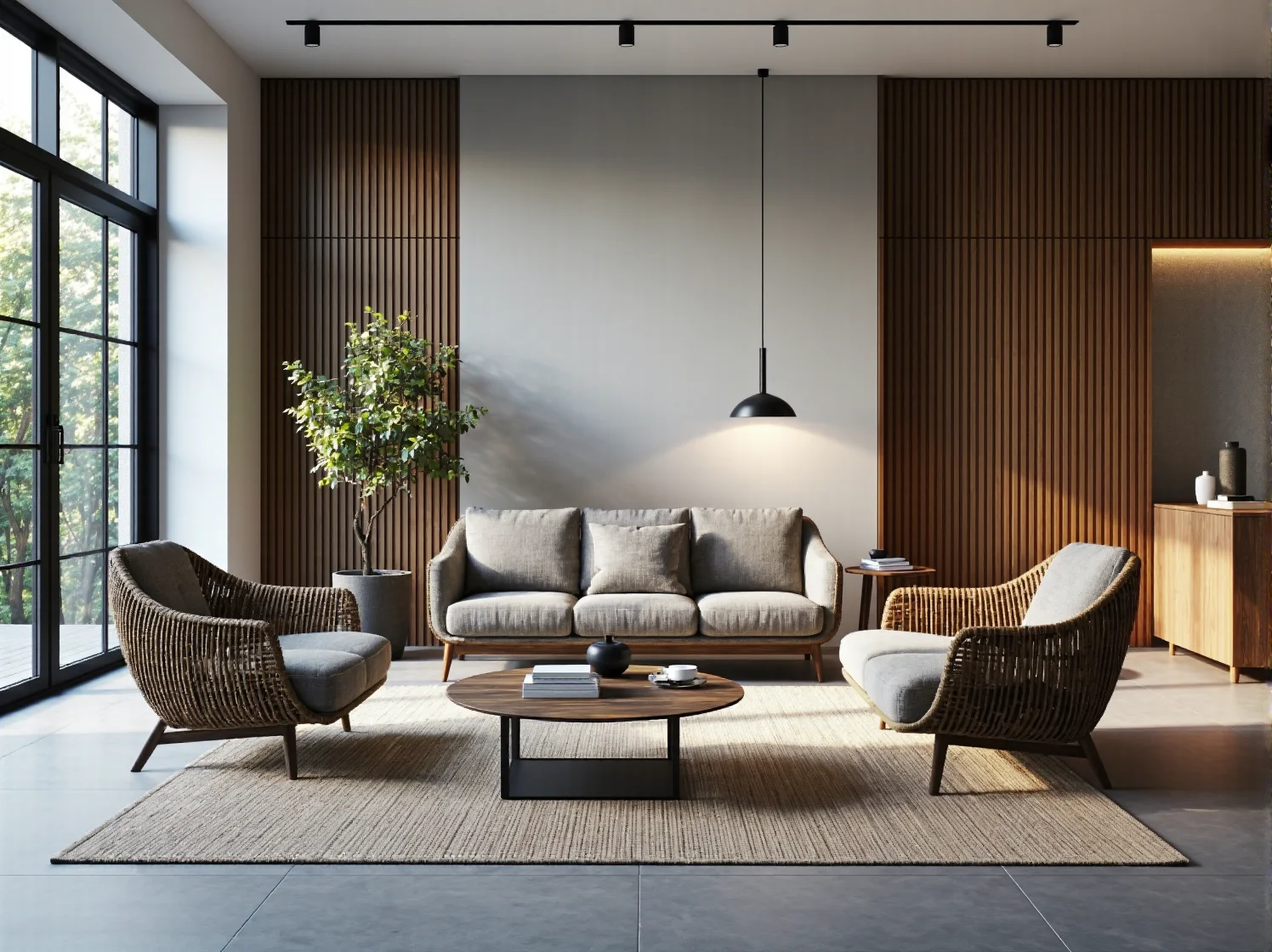 Komplet wypoczynkowy rattanowy beżowy z sofą i fotelami