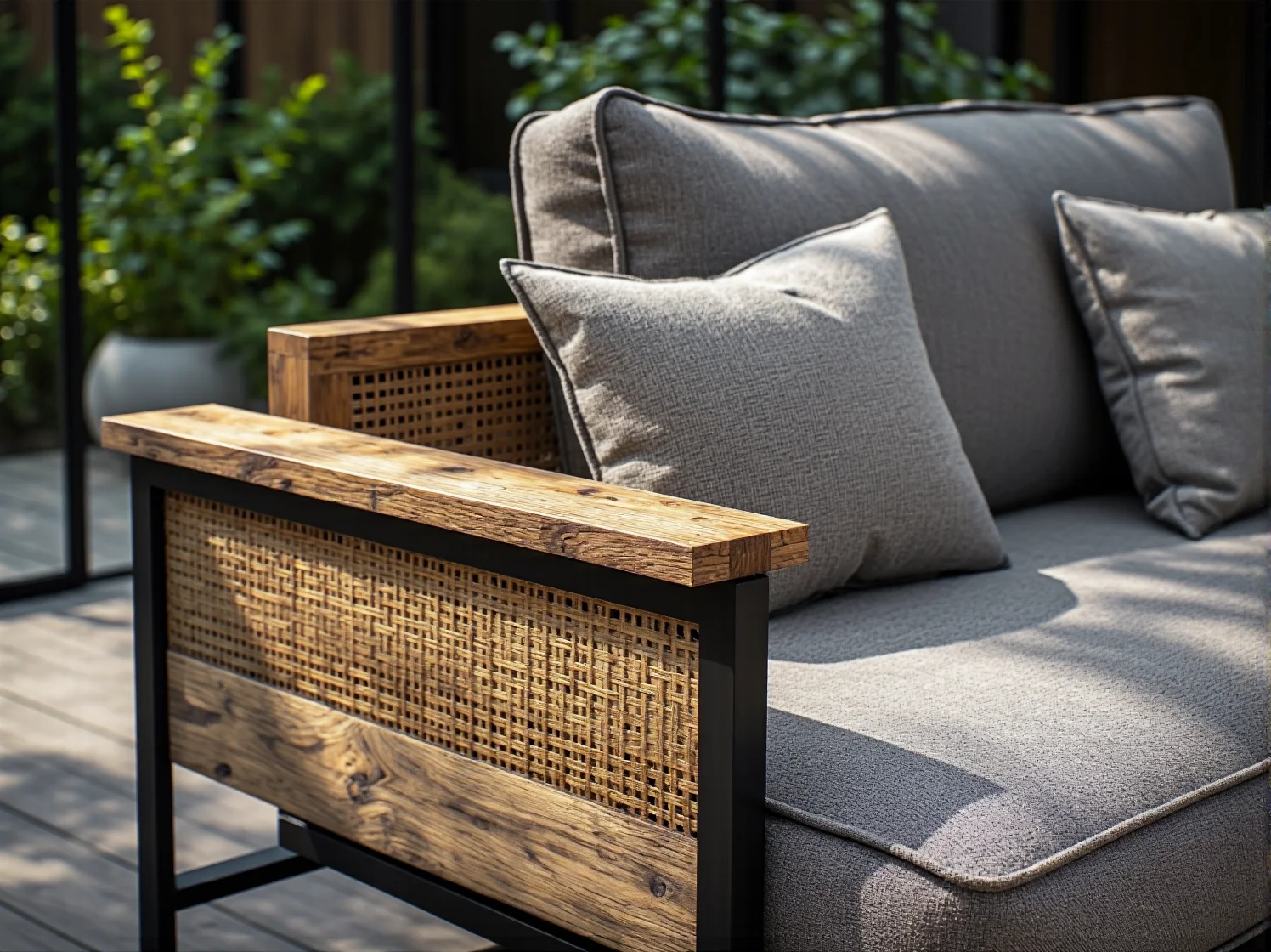 Wygodna sofa na mały balkon z miękkimi poduszkami w stylu glamour